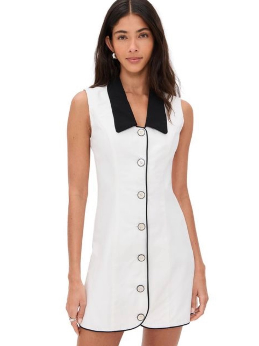 OPT Joan White Black Sleeveless Mini Dress XL Button Front Mod Retro Colorblock